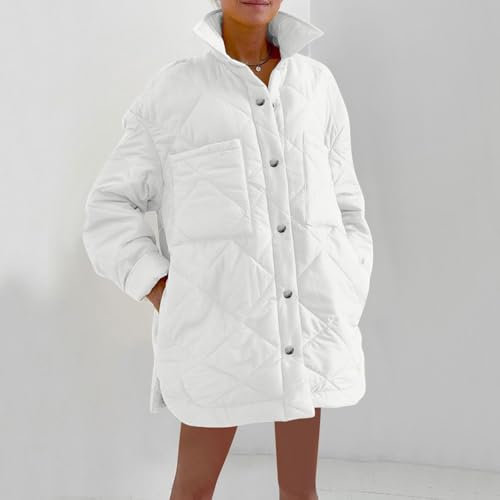 Warm Women's Diamond Check Puffer Jacket Solid Lapel Cotton