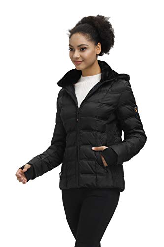 Women's Hooded Down Puffer Jacket with Faux-Fur Trim