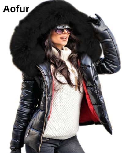 Aofur Women's Quilted Winter Parka with Fur Collar Down Jacket