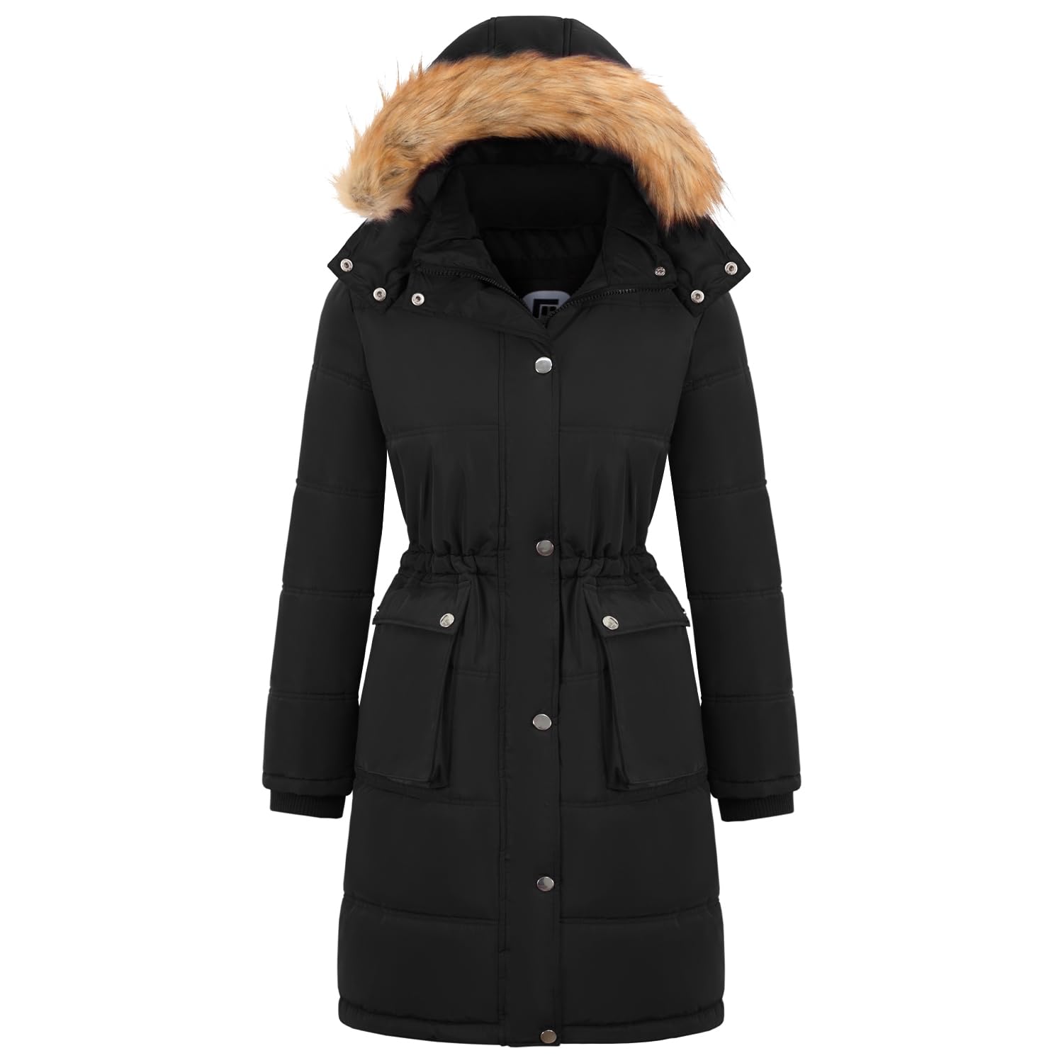 Women's Water-Resistant Winter Long Puffer Jacket with Fur-Trim Hood