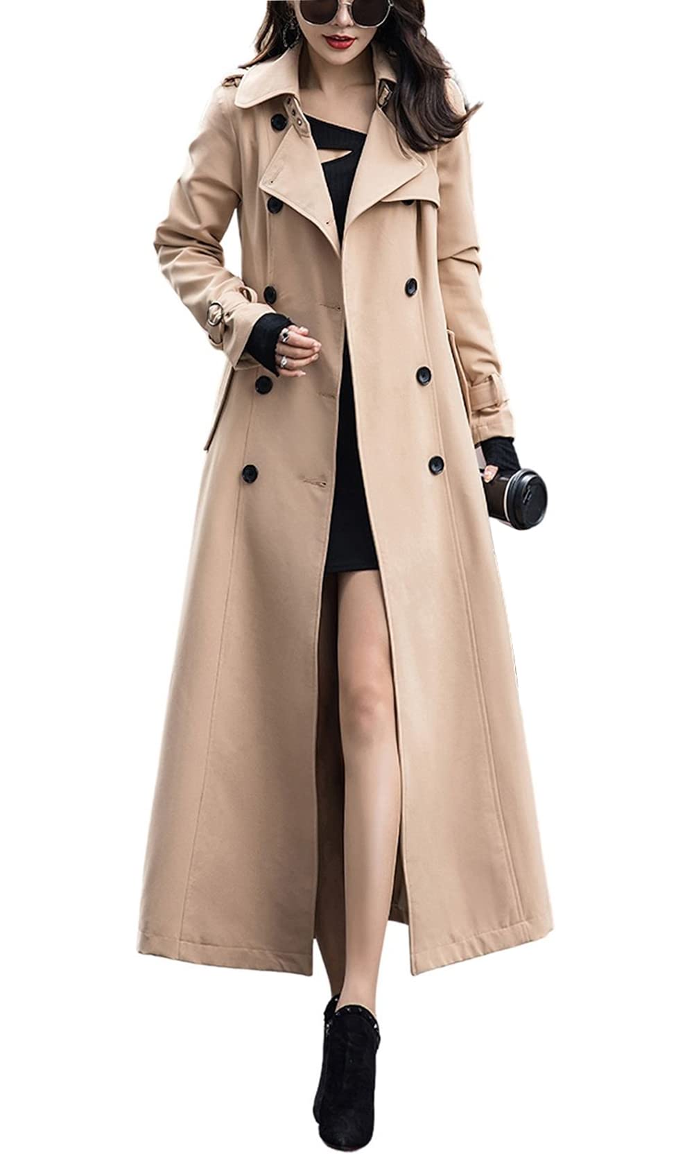 Chouyatou Women's Fall Dressy Double Breasted Maxi Trench Coat
