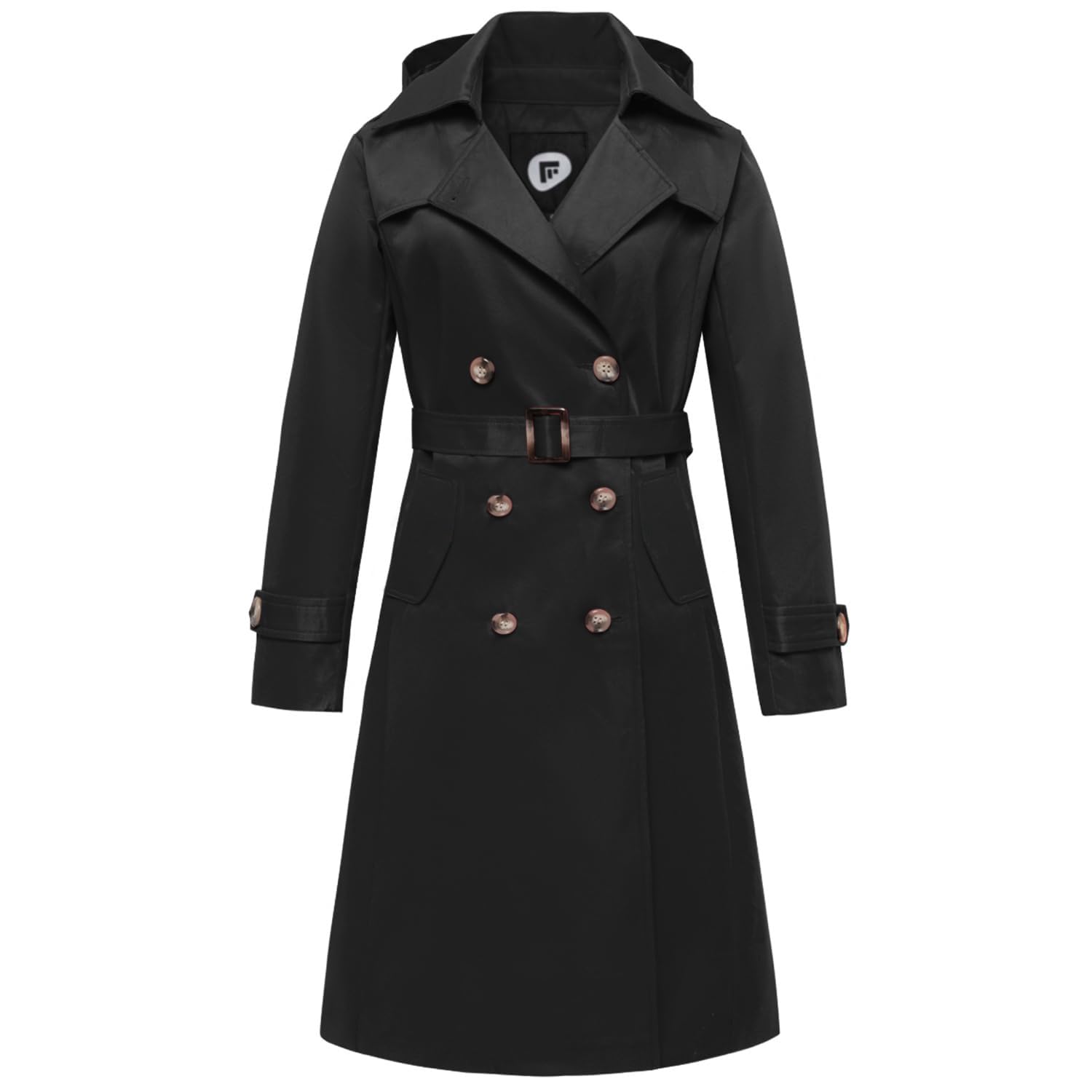 Women's Waterproof Trench Coat with Belt & Removable Hood