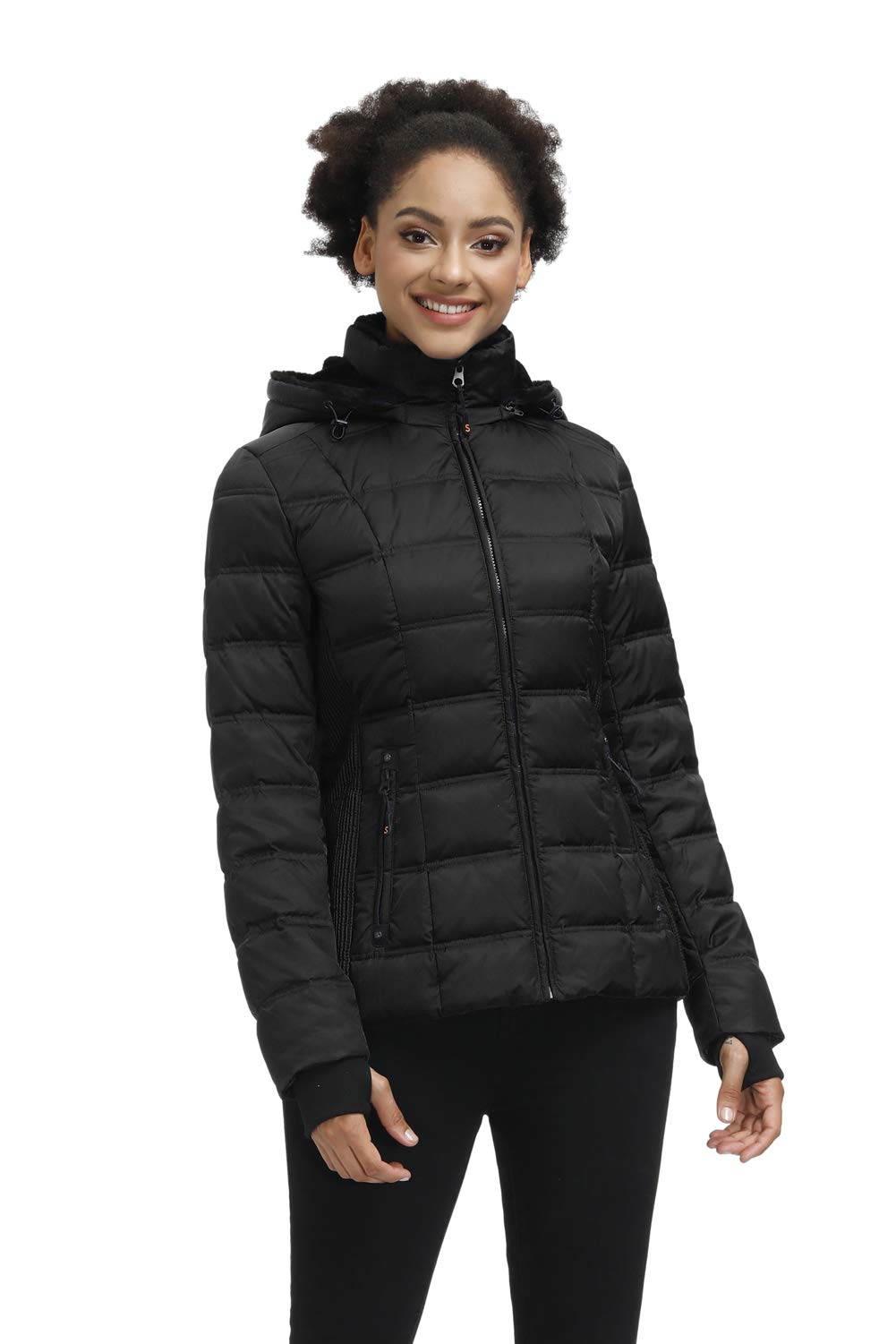 Women's Hooded Down Puffer Jacket with Faux-Fur Trim