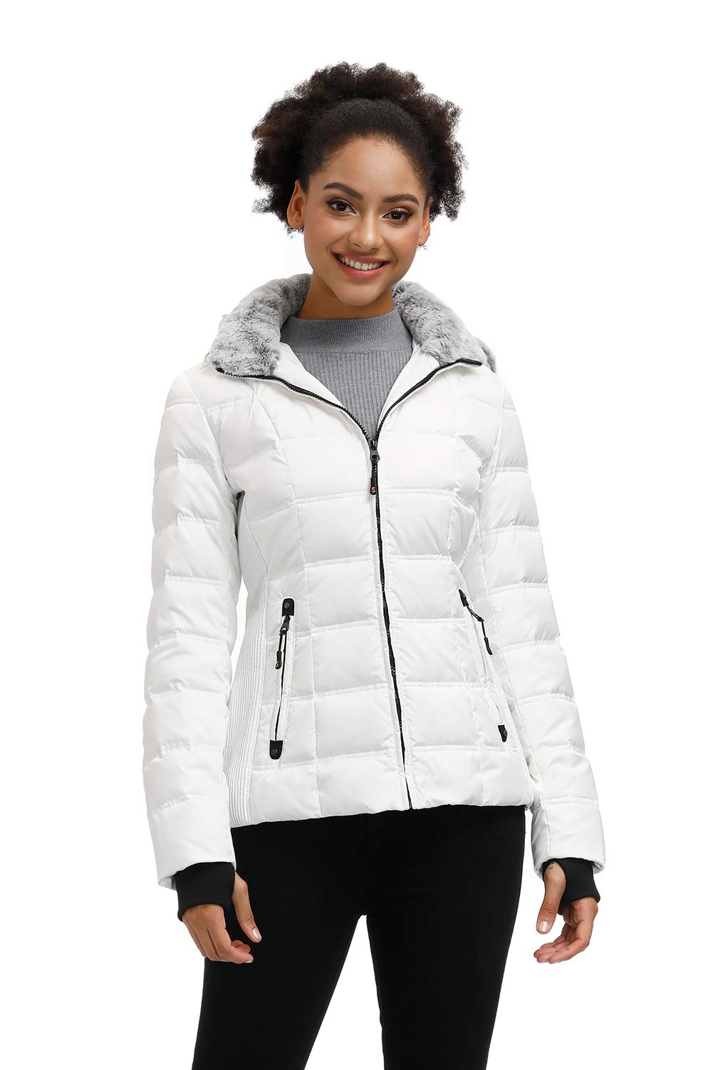 Women's Hooded Down Puffer Jacket with Faux-Fur Collar