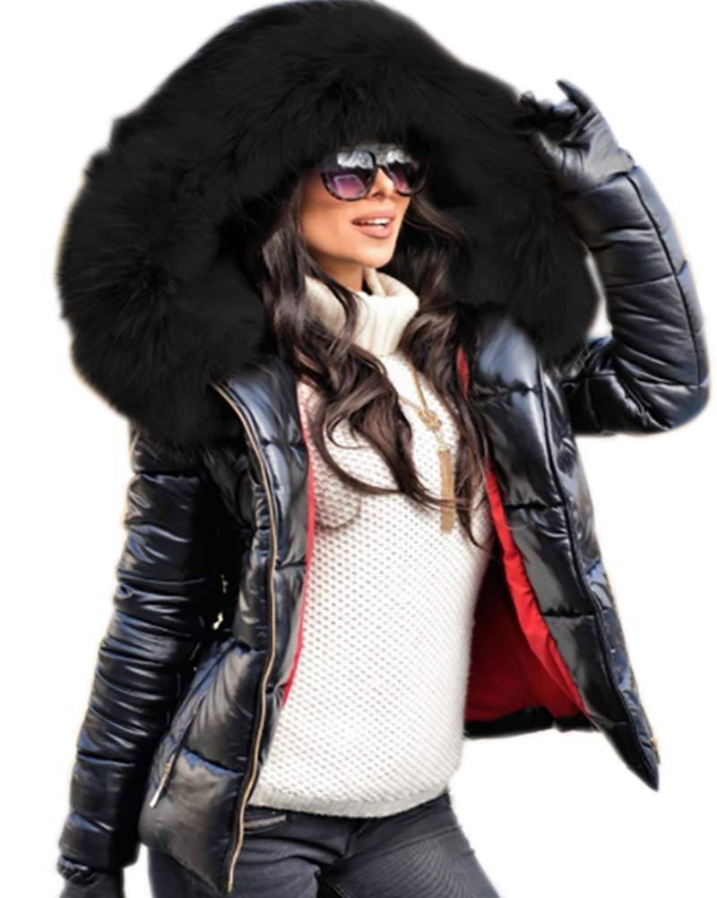 Aofur Women's Quilted Winter Parka with Fur Collar Down Jacket